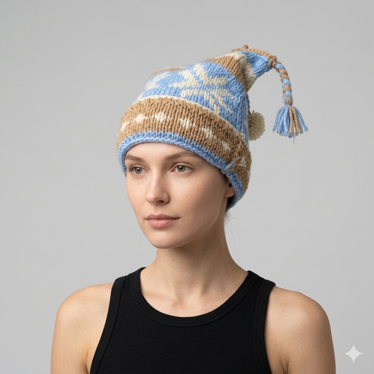 Hand Knit Recycled Wool Beanie: Fleece Lined Winter Hat - p93