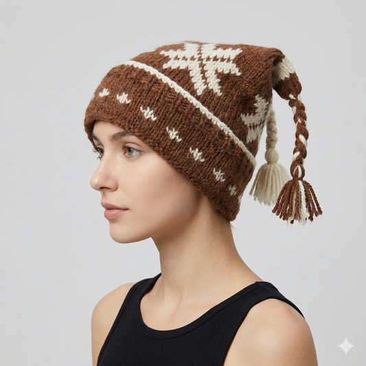 Hand Knit Recycled Wool Beanie: Fleece Lined Winter Hat - p96