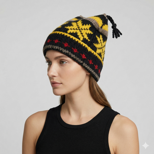 Hand Knit Recycled Wool Beanie: Fleece Lined Winter Hat - p97