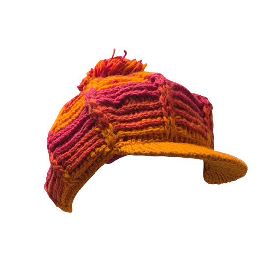 Handmade Wool Knit Baker Cap: Fleece Lined Boho Winter Hat P1