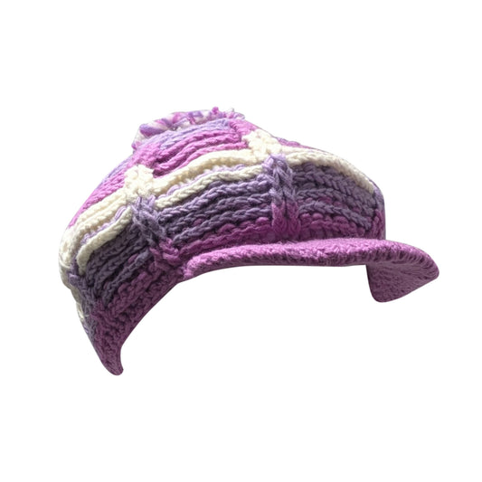 Handmade Wool Knit Baker Cap: Fleece Lined Boho Winter Hat P5