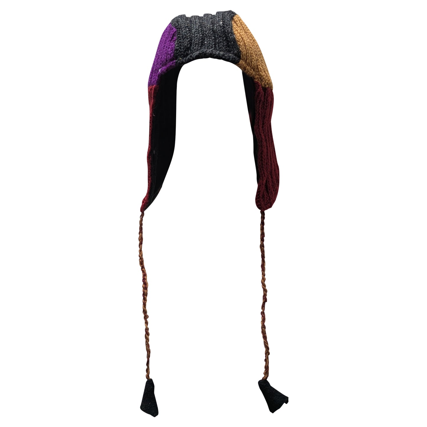 Handmade Wool Knit Gaucho Hat: Funky Multi Colour Tassel, Fleece Lined - P13