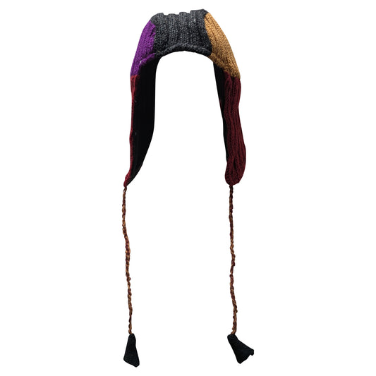 Handmade Wool Knit Gaucho Hat: Funky Multi Colour Tassel, Fleece Lined - P13