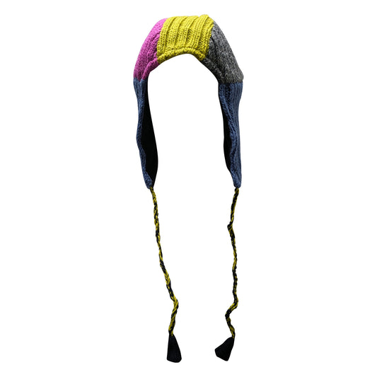 Handmade Wool Knit Gaucho Hat: Funky Multi Colour Tassel, Fleece Lined - P15