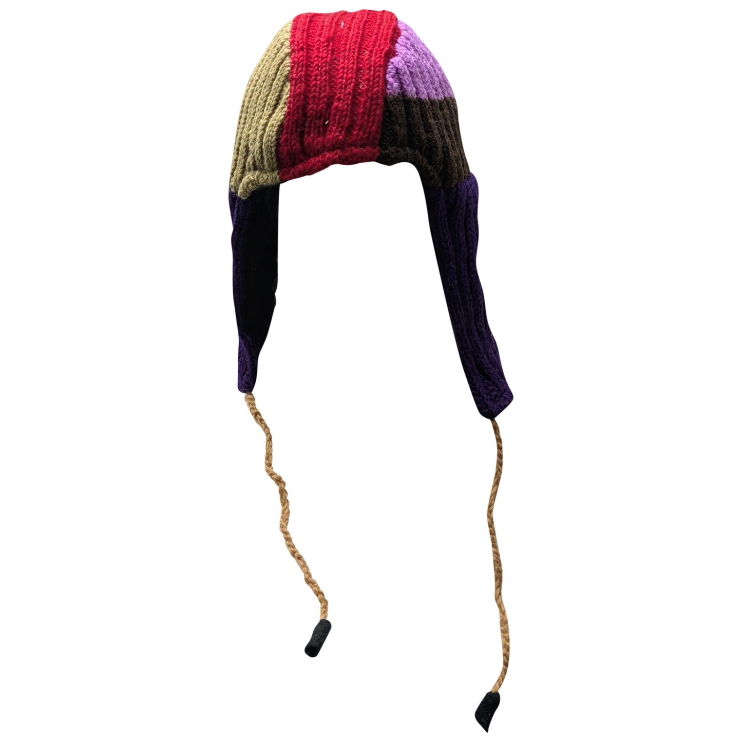 Handmade Wool Knit Gaucho Hat: Funky Multi Colour Tassel, Fleece Lined - P18
