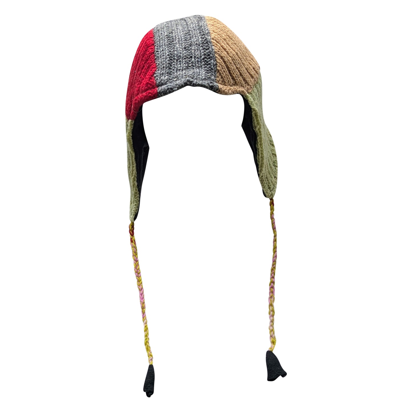 Handmade Wool Knit Gaucho Hat: Funky Multi Colour Tassel, Fleece Lined - P19