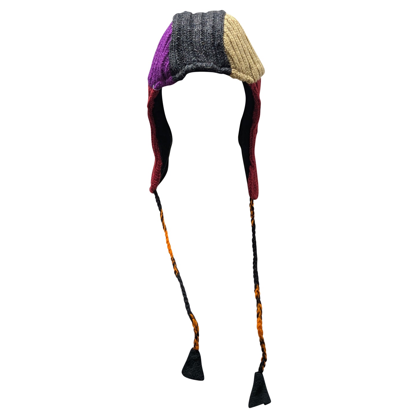 Handmade Wool Knit Gaucho Hat: Funky Multi Colour Tassel, Fleece Lined - P20