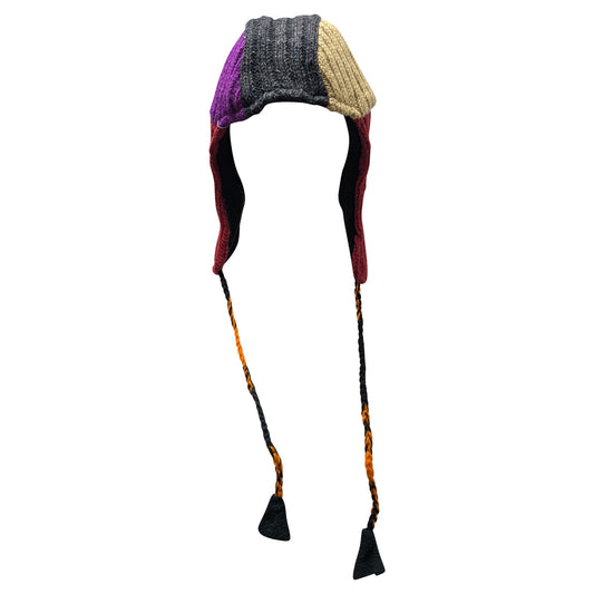 Handmade Wool Knit Gaucho Hat: Funky Multi Colour Tassel, Fleece Lined - P20