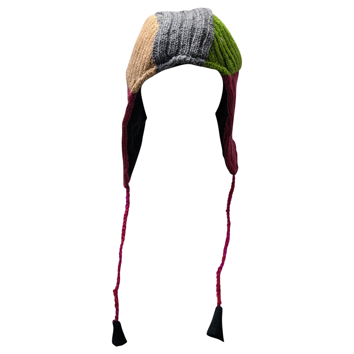 Handmade Wool Knit Gaucho Hat: Funky Multi Colour Tassel, Fleece Lined - P22