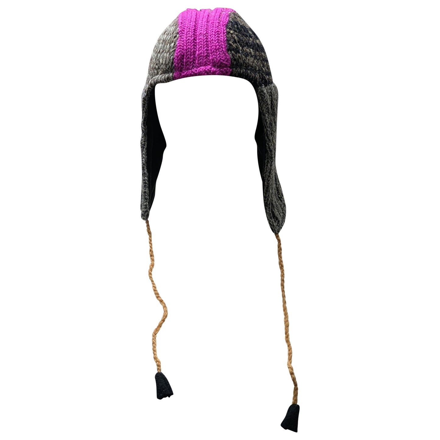 Handmade Wool Knit Gaucho Hat: Funky Multi Colour Tassel, Fleece Lined - P26