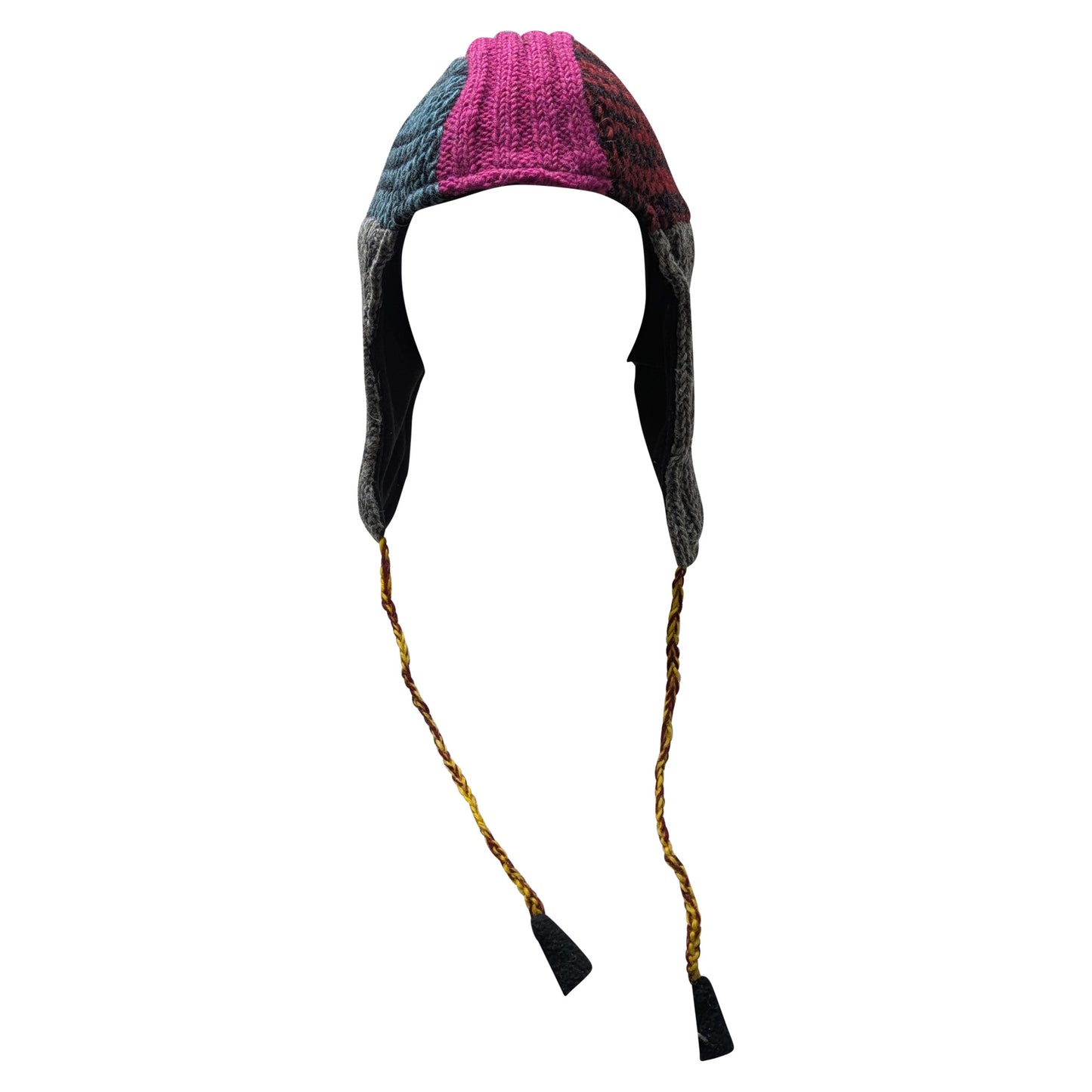 Handmade Wool Knit Gaucho Hat: Funky Multi Colour Tassel, Fleece Lined - P29