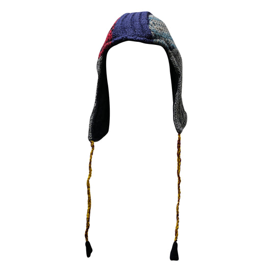 Handmade Wool Knit Gaucho Hat: Funky Multi Colour Tassel, Fleece Lined - P32