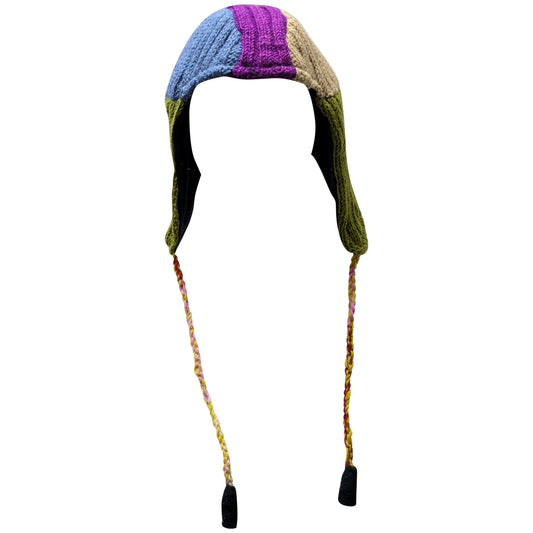 Handmade Wool Knit Gaucho Hat: Funky Multi Colour Tassel, Fleece Lined - P34