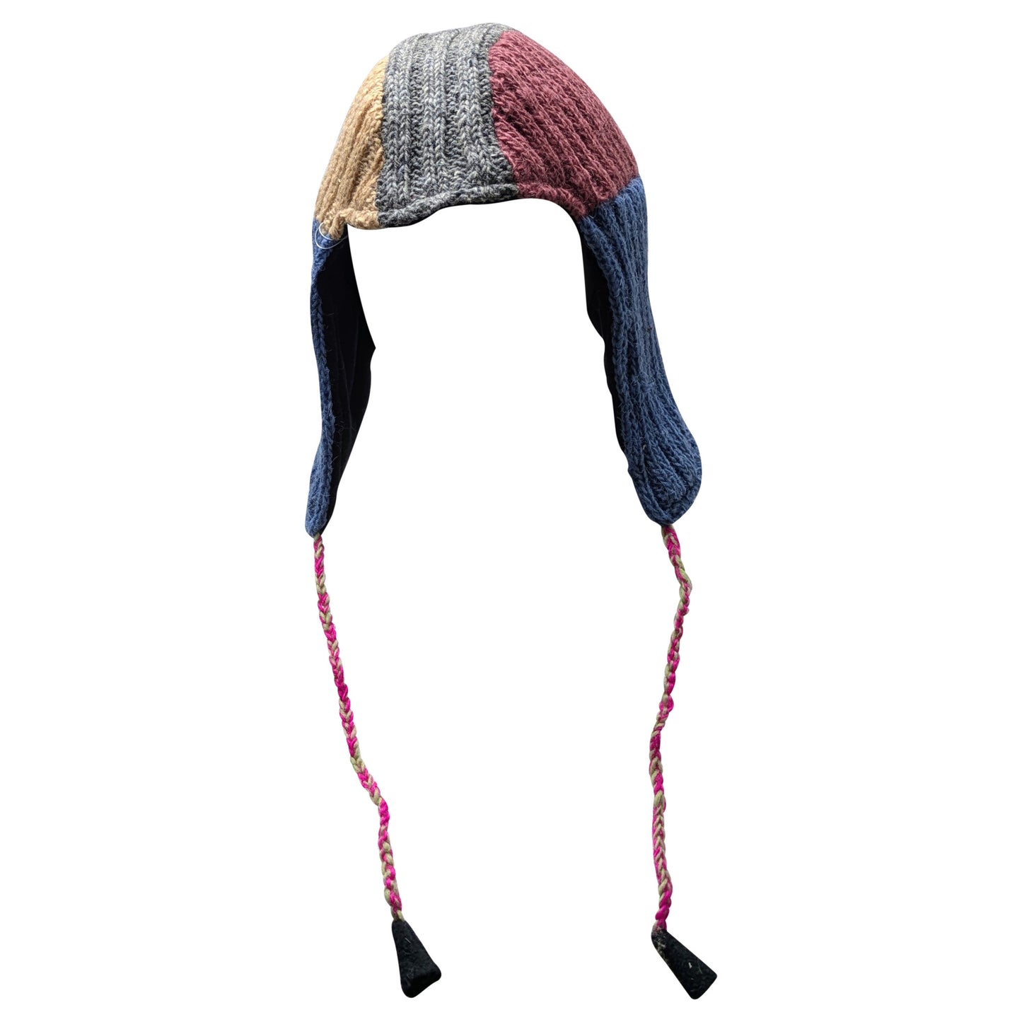 Handmade Wool Knit Gaucho Hat: Funky Multi Colour Tassel, Fleece Lined - P36
