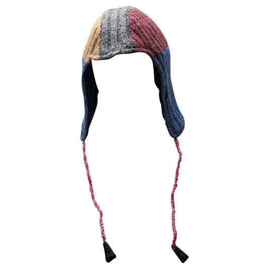 Handmade Wool Knit Gaucho Hat: Funky Multi Colour Tassel, Fleece Lined - P36