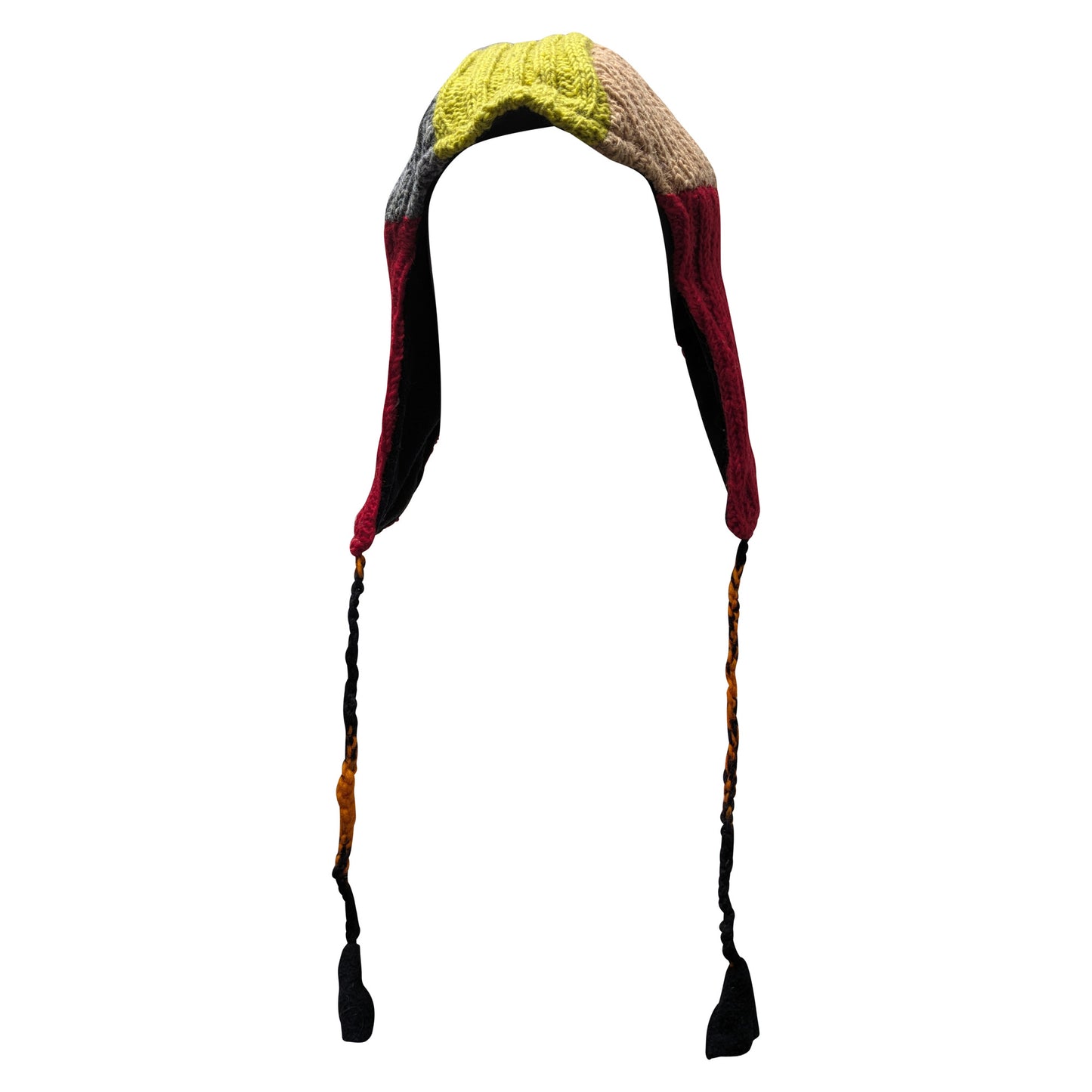 Handmade Wool Knit Gaucho Hat: Funky Multi Colour Tassel, Fleece Lined - P4