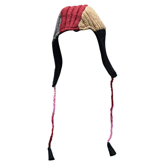 Handmade Wool Knit Gaucho Hat: Funky Multi Colour Tassel, Fleece Lined P8