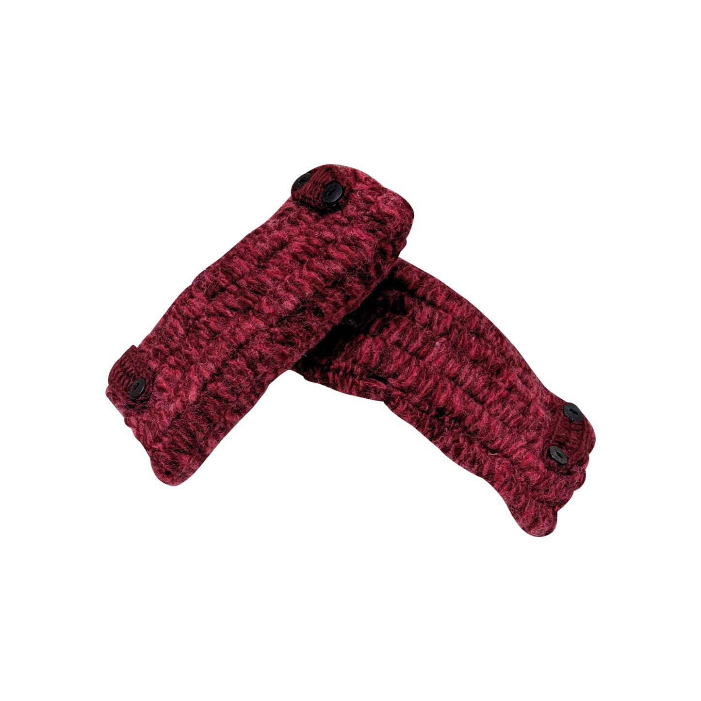 100% Wool Hand Knit Fingerless Gloves | Winter Hand warmers Fleece Lined One Size BURGUNDY