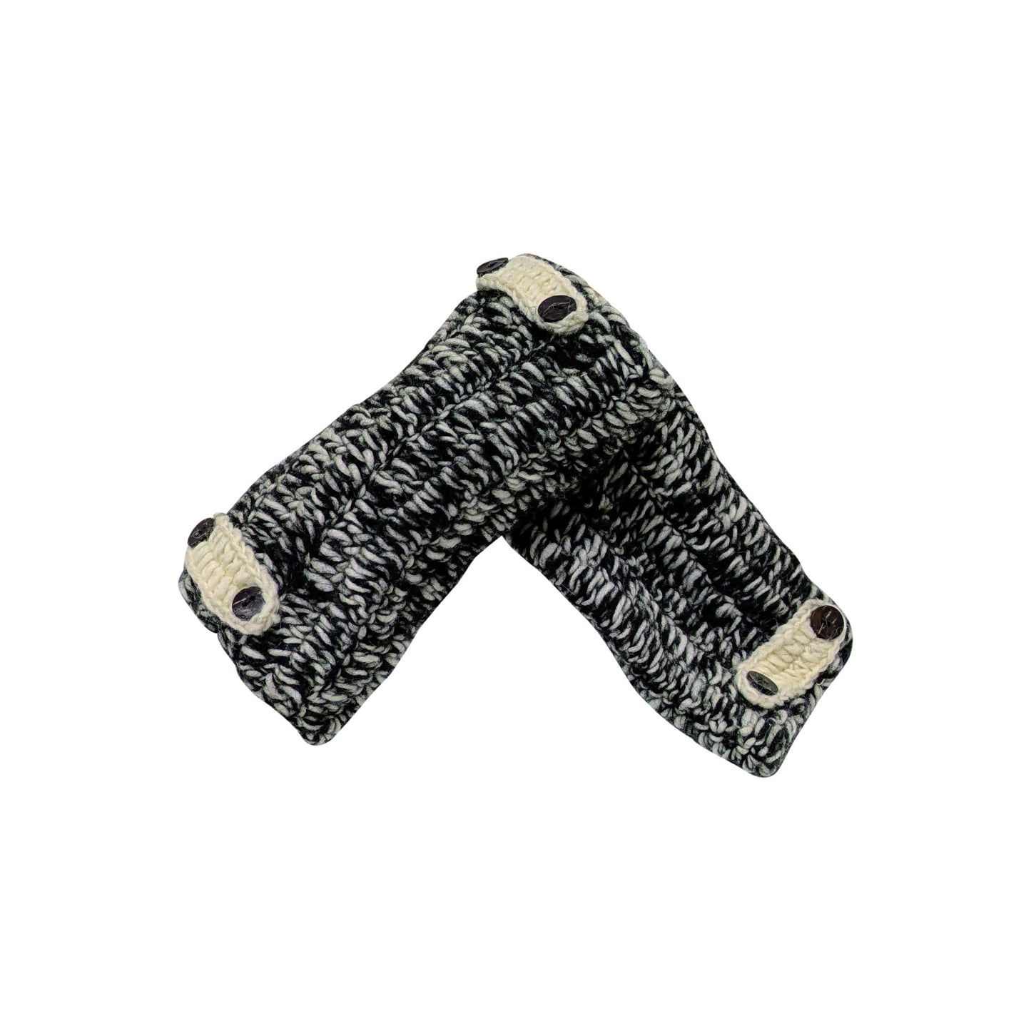 100% Wool Hand Knit Fingerless Gloves | Winter Hand warmers Fleece Lined One Size BLACK