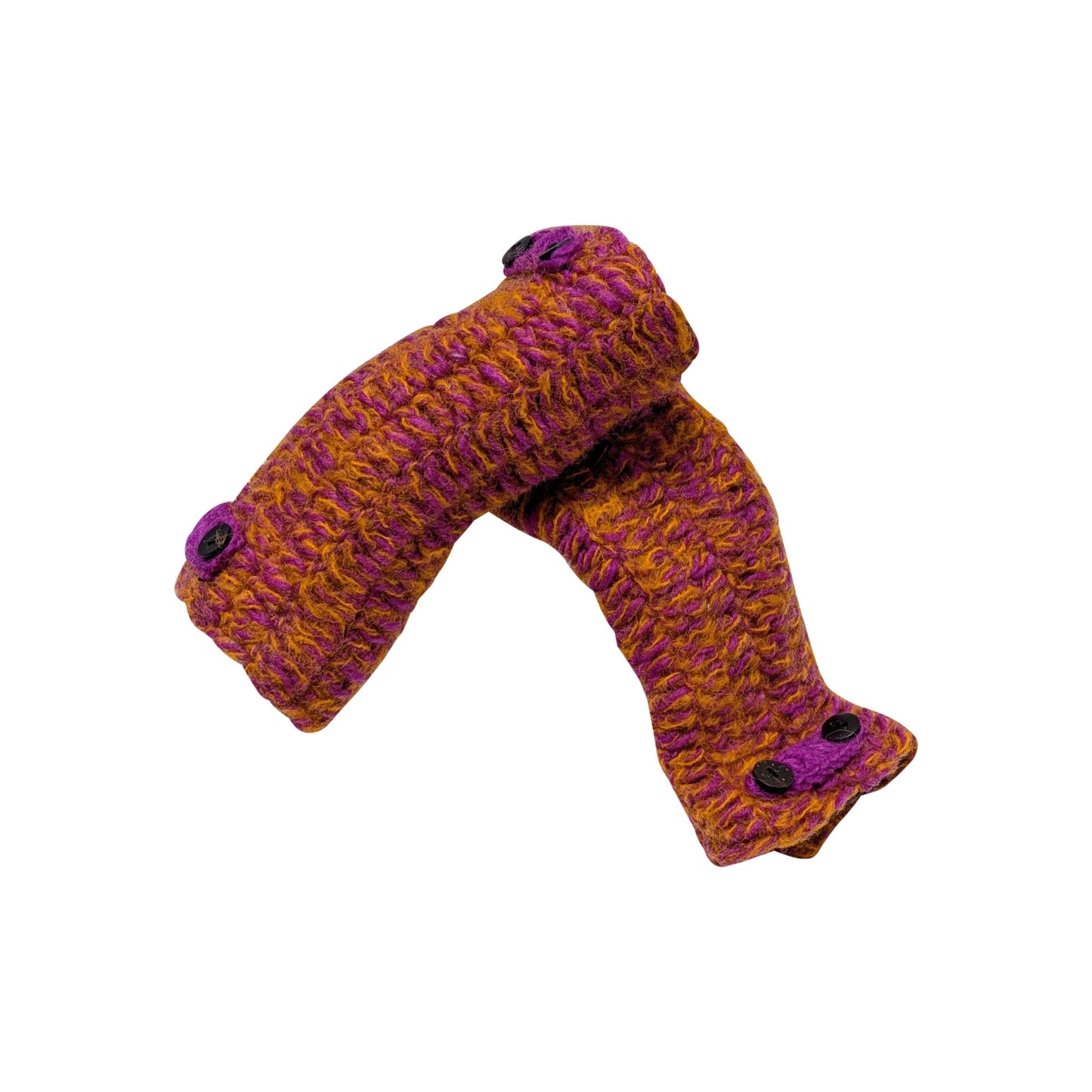 100% Wool Hand Knit Fingerless Gloves | Winter Hand warmers Fleece Lined One Size ORANGE + PURPLE