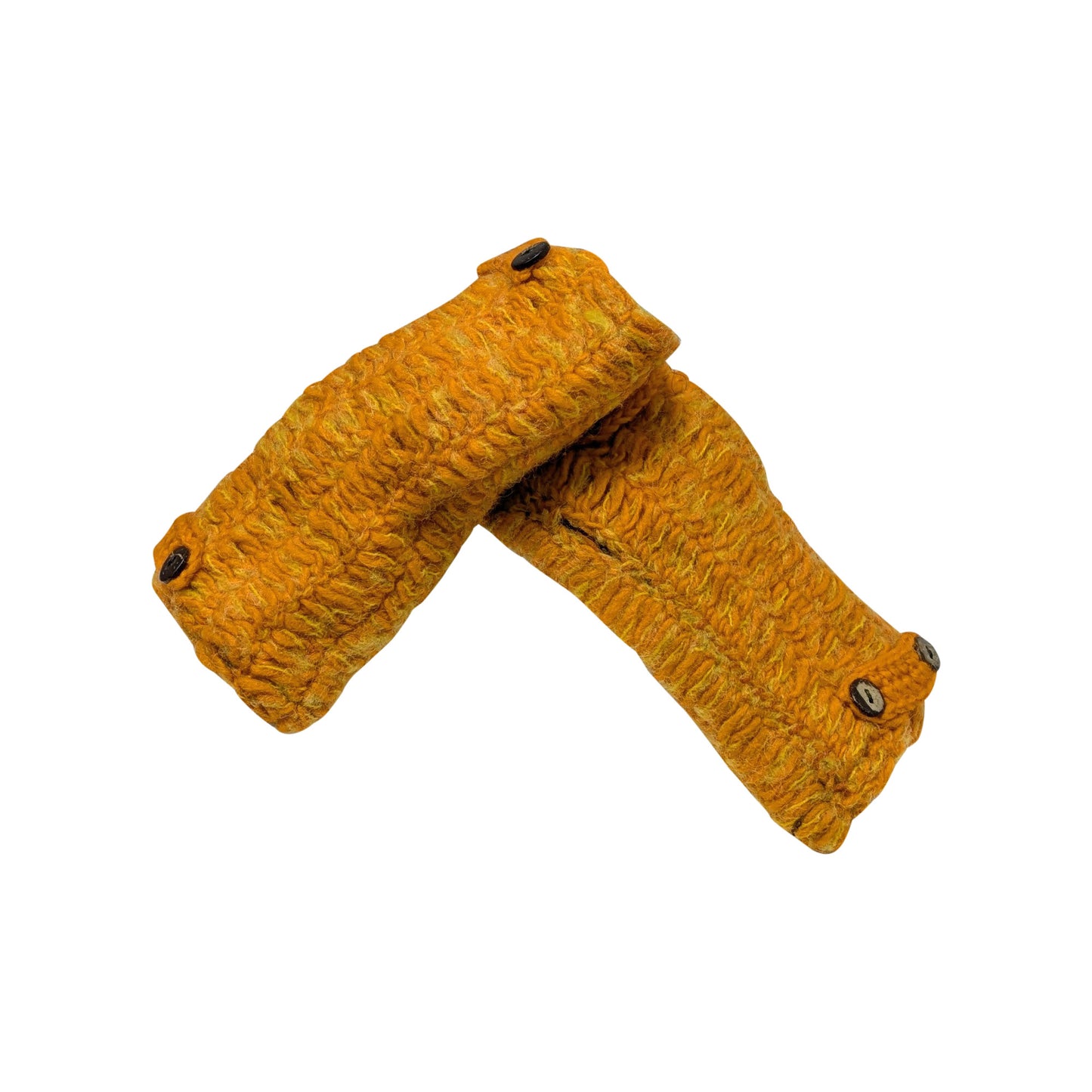 100% Wool Hand Knit Fingerless Gloves | Winter Hand warmers Fleece Lined One Size LIGHT ORANGE