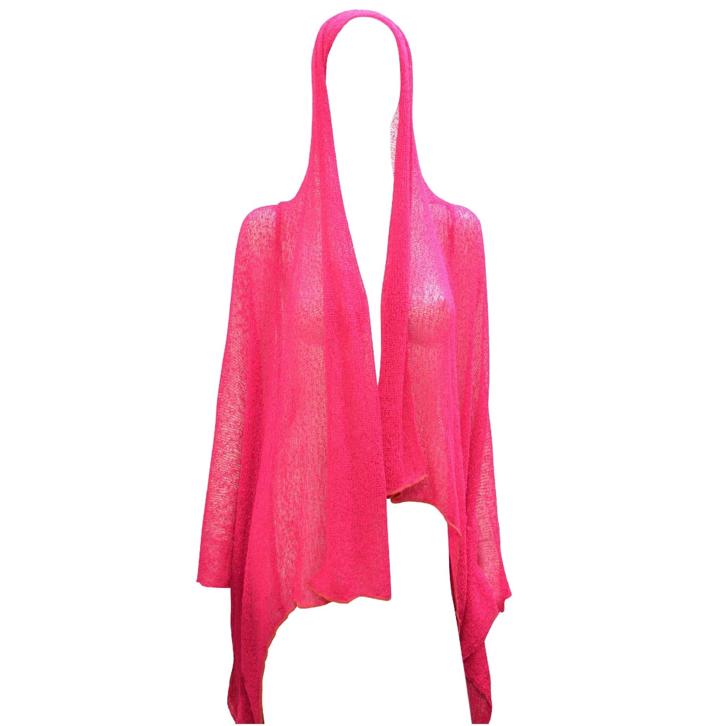 Womens Knit Shrug Boho Crochet Hood Cardigan Long Cover up Top Free Size 14-20 Hot Pink