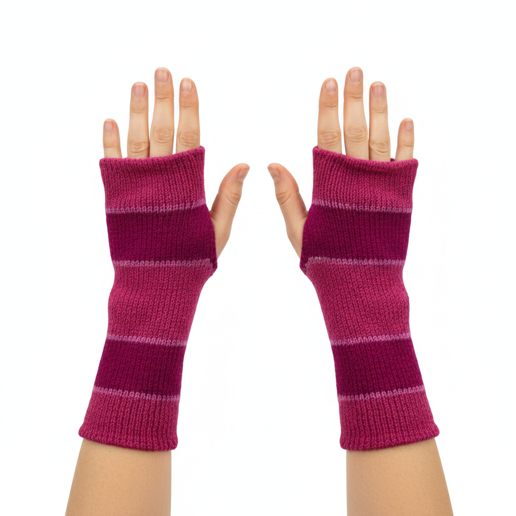 Handmade Knit Handwarmers 100% Wool Winter Striped Fingerless Fleece Lined Gloves Hand Warmer One Size P80