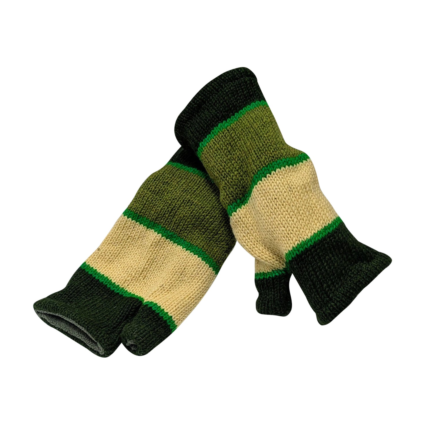 Handmade Knit Handwarmers 100% Wool Winter Striped Fingerless Fleece Lined Gloves Hand Warmer One Size P12