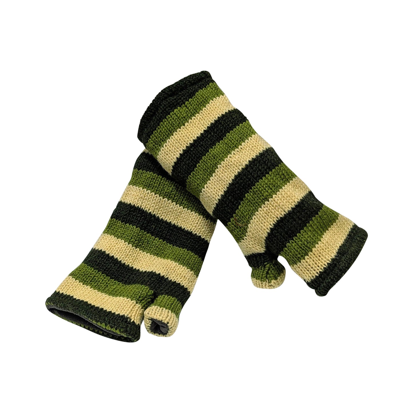 Handmade Knit Handwarmers 100% Wool Winter Striped Fingerless Fleece Lined Gloves Hand Warmer One Size P15