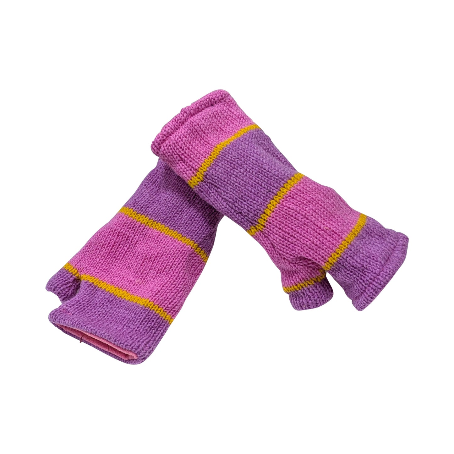 Handmade Knit Handwarmers 100% Wool Winter Striped Fingerless Fleece Lined Gloves Hand Warmer One Size P22