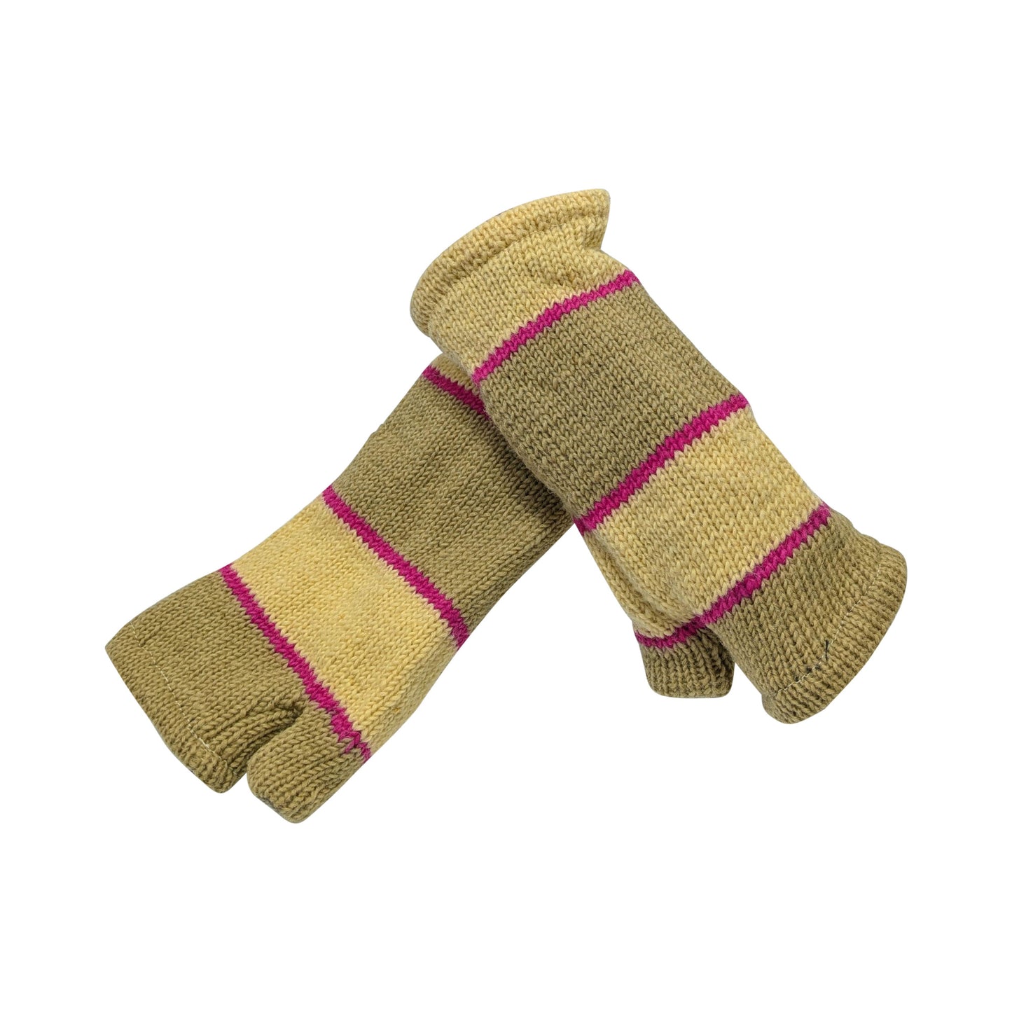 Handmade Knit Handwarmers 100% Wool Winter Striped Fingerless Fleece Lined Gloves Hand Warmer One Size P28