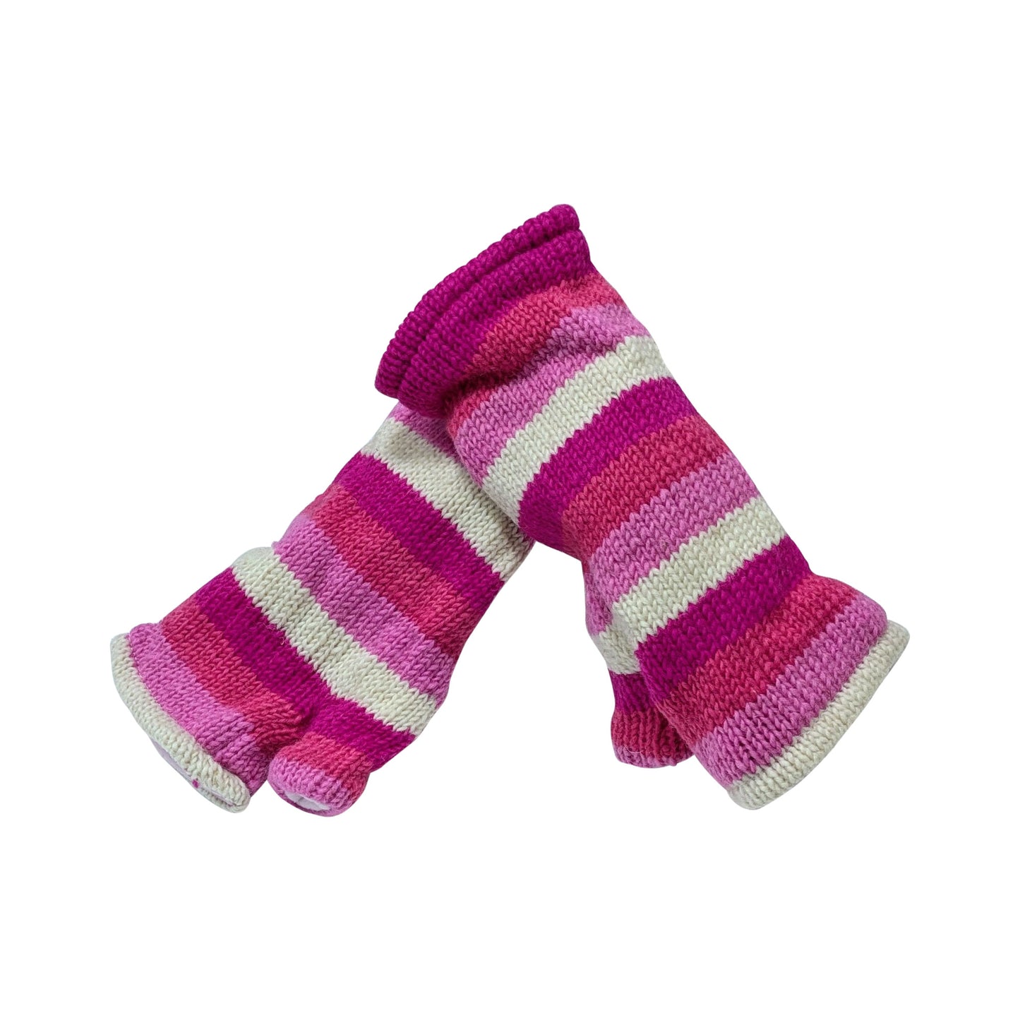 Handmade Knit Handwarmers 100% Wool Winter Striped Fingerless Fleece Lined Gloves Hand Warmer One Size P38a