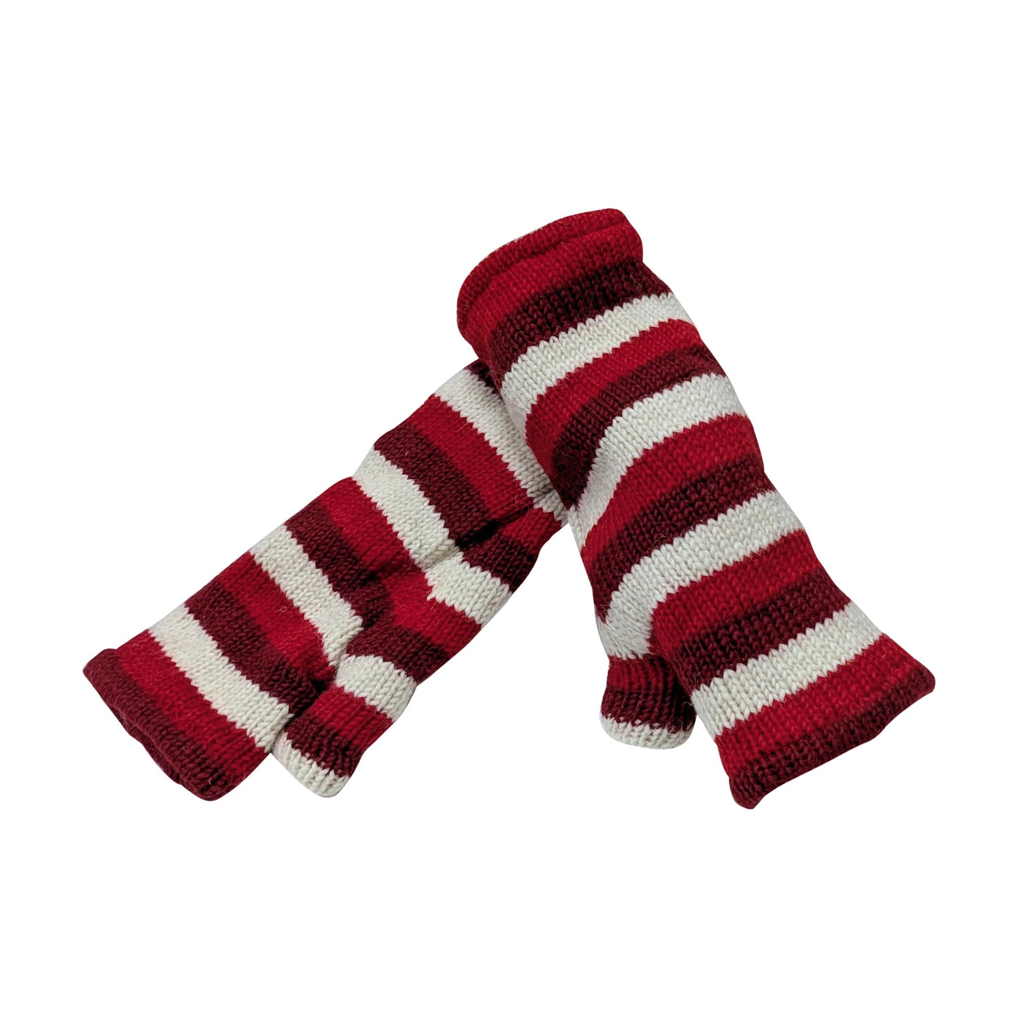 Handmade Knit Handwarmers 100% Wool Winter Striped Fingerless Fleece Lined Gloves Hand Warmer One Size P42