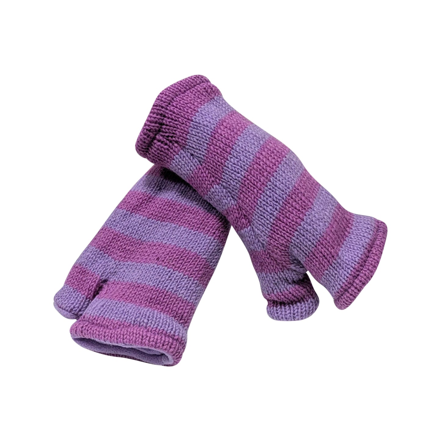 Handmade Knit Handwarmers 100% Wool Winter Striped Fingerless Fleece Lined Gloves Hand Warmer One Size P44