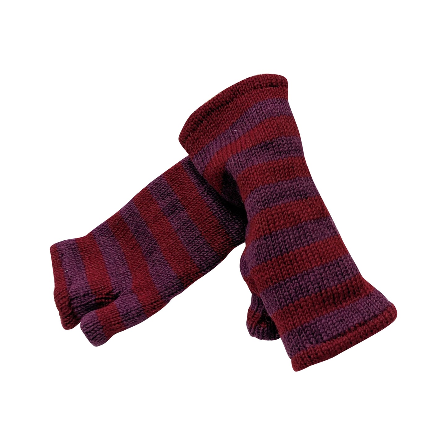 Handmade Knit Handwarmers 100% Wool Winter Striped Fingerless Fleece Lined Gloves Hand Warmer One Size P47