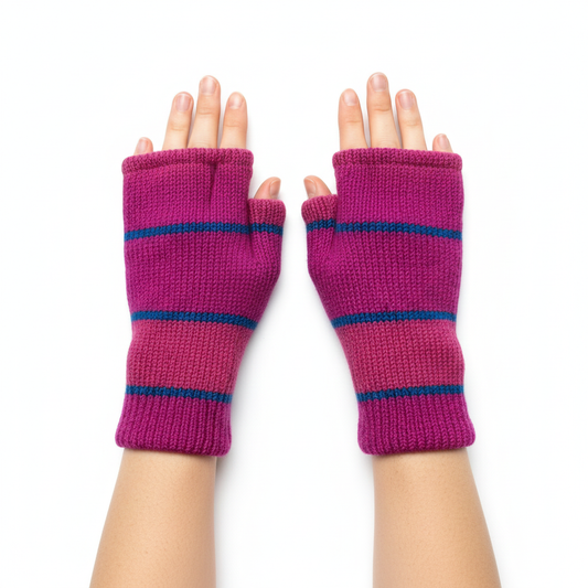 Handmade Knit Handwarmers 100% Wool Winter Striped Fingerless Fleece Lined Gloves Hand Warmer One Size P57