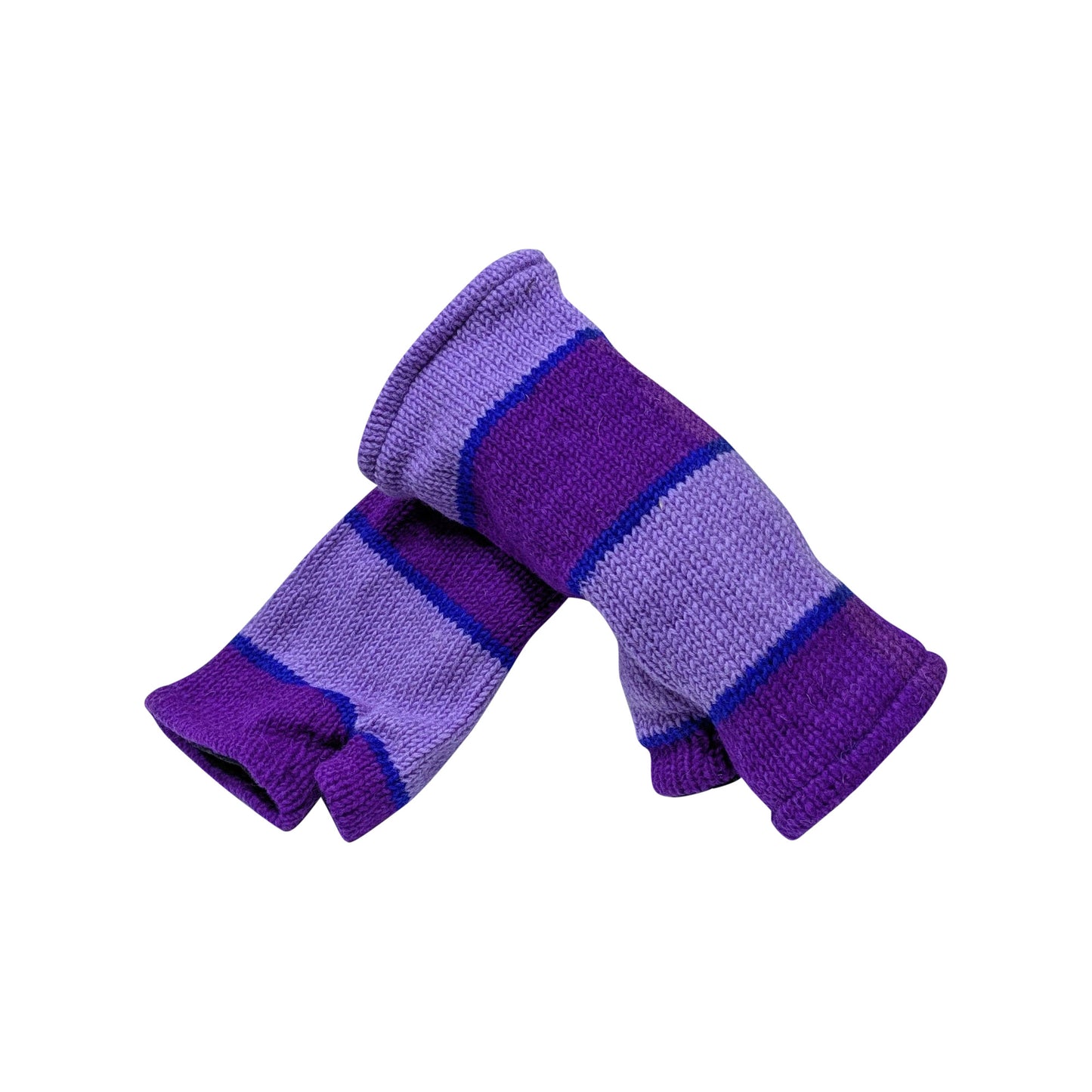 Handmade Knit Handwarmers 100% Wool Winter Striped Fingerless Fleece Lined Gloves Hand Warmer One Size P59
