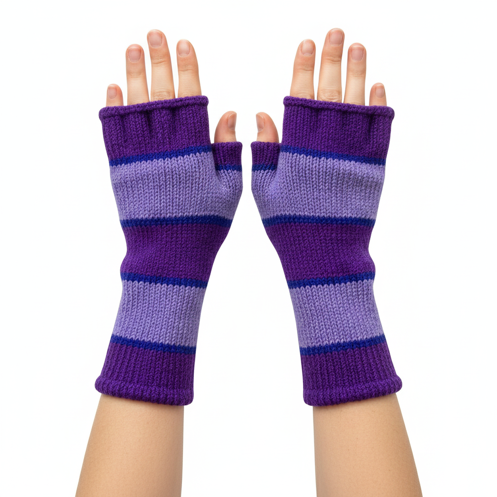 Handmade Knit Handwarmers 100% Wool Winter Striped Fingerless Fleece Lined Gloves Hand Warmer One Size P59