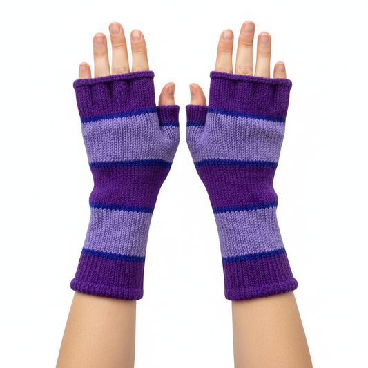 Handmade Knit Handwarmers 100% Wool Winter Striped Fingerless Fleece Lined Gloves Hand Warmer One Size P59