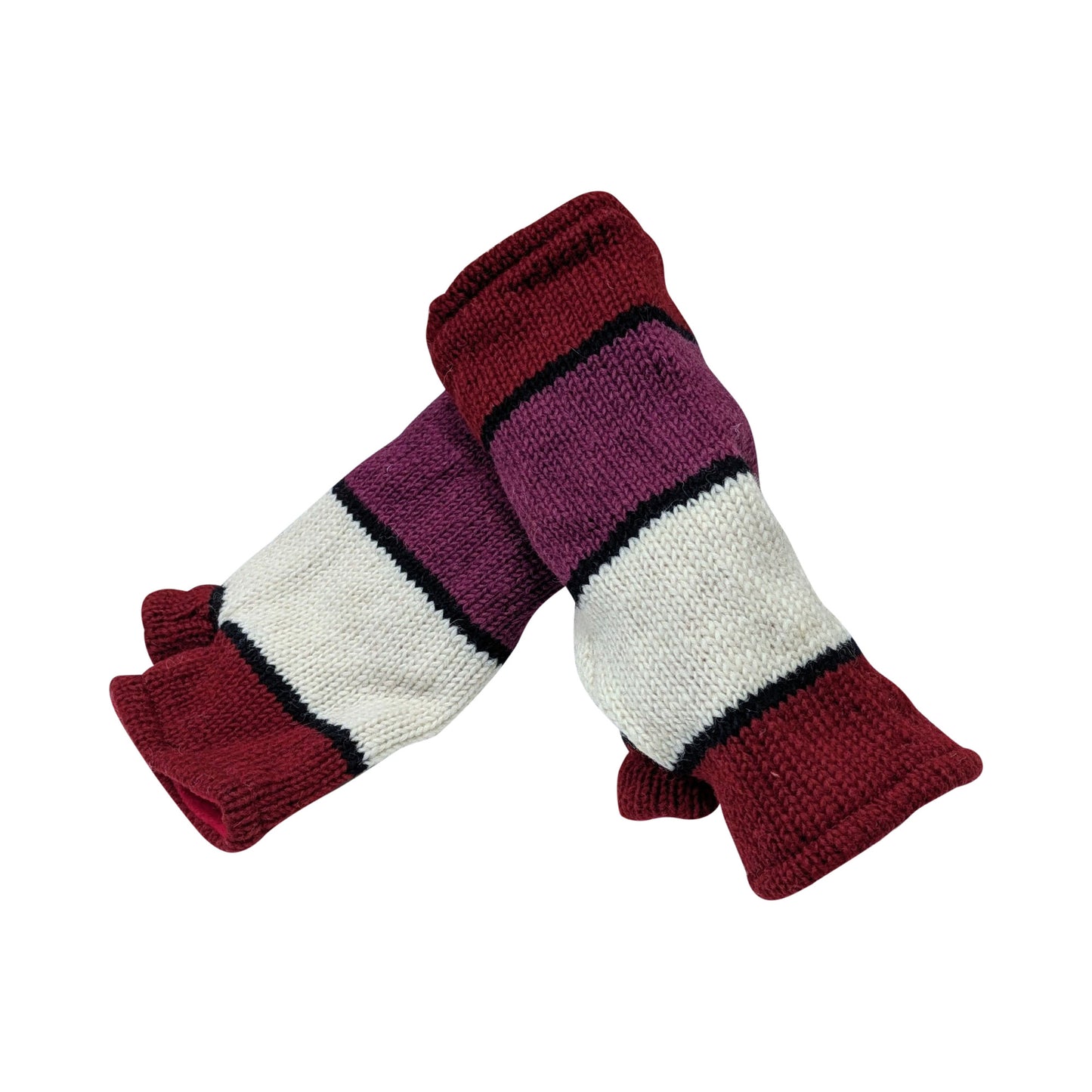 Handmade Knit Handwarmers 100% Wool Winter Striped Fingerless Fleece Lined Gloves Hand Warmer One Size P6