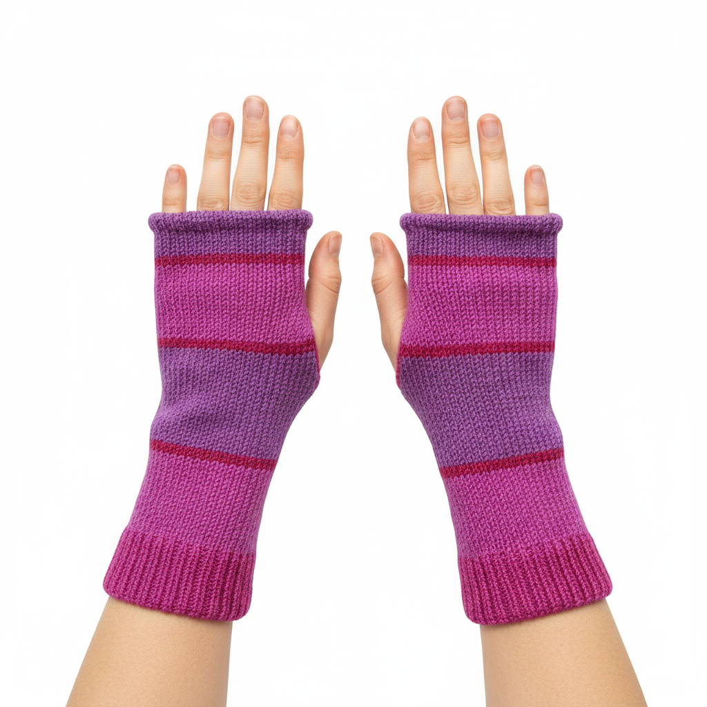 Handmade Knit Handwarmers 100% Wool Winter Striped Fingerless Fleece Lined Gloves Hand Warmer One Size P60