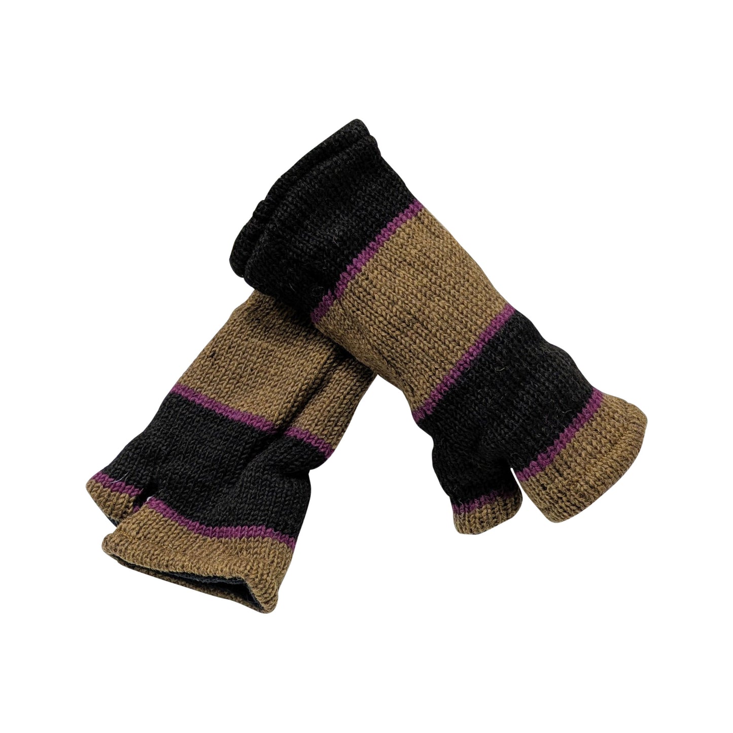 Handmade Knit Handwarmers 100% Wool Winter Striped Fingerless Fleece Lined Gloves Hand Warmer One Size P63