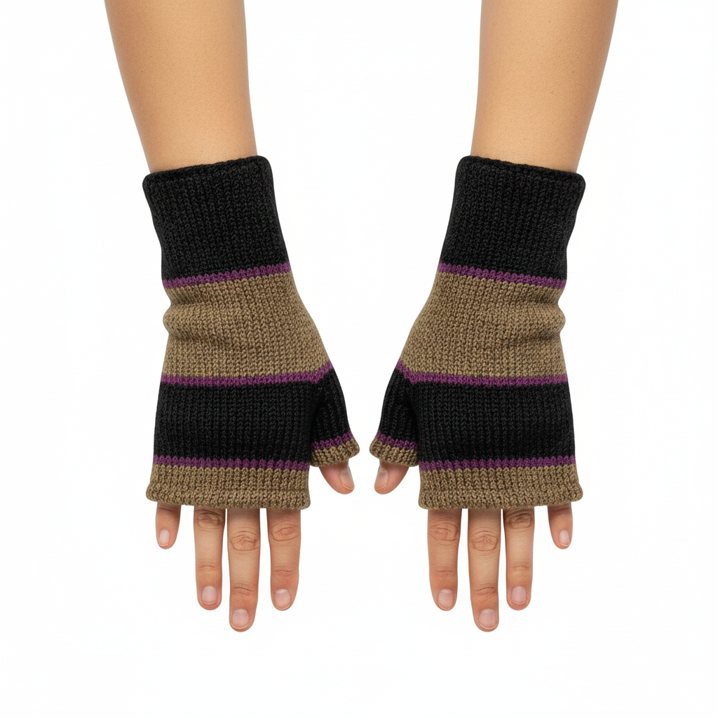Handmade Knit Handwarmers 100% Wool Winter Striped Fingerless Fleece Lined Gloves Hand Warmer One Size P63