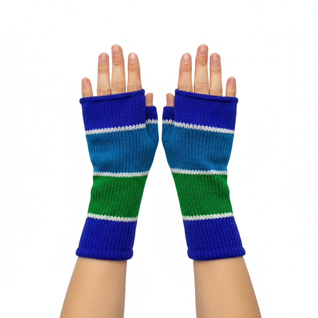 Handmade Knit Handwarmers 100% Wool Winter Striped Fingerless Fleece Lined Gloves Hand Warmer One Size P65