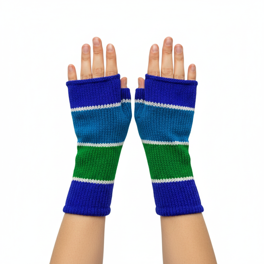 Handmade Knit Handwarmers 100% Wool Winter Striped Fingerless Fleece Lined Gloves Hand Warmer One Size P65
