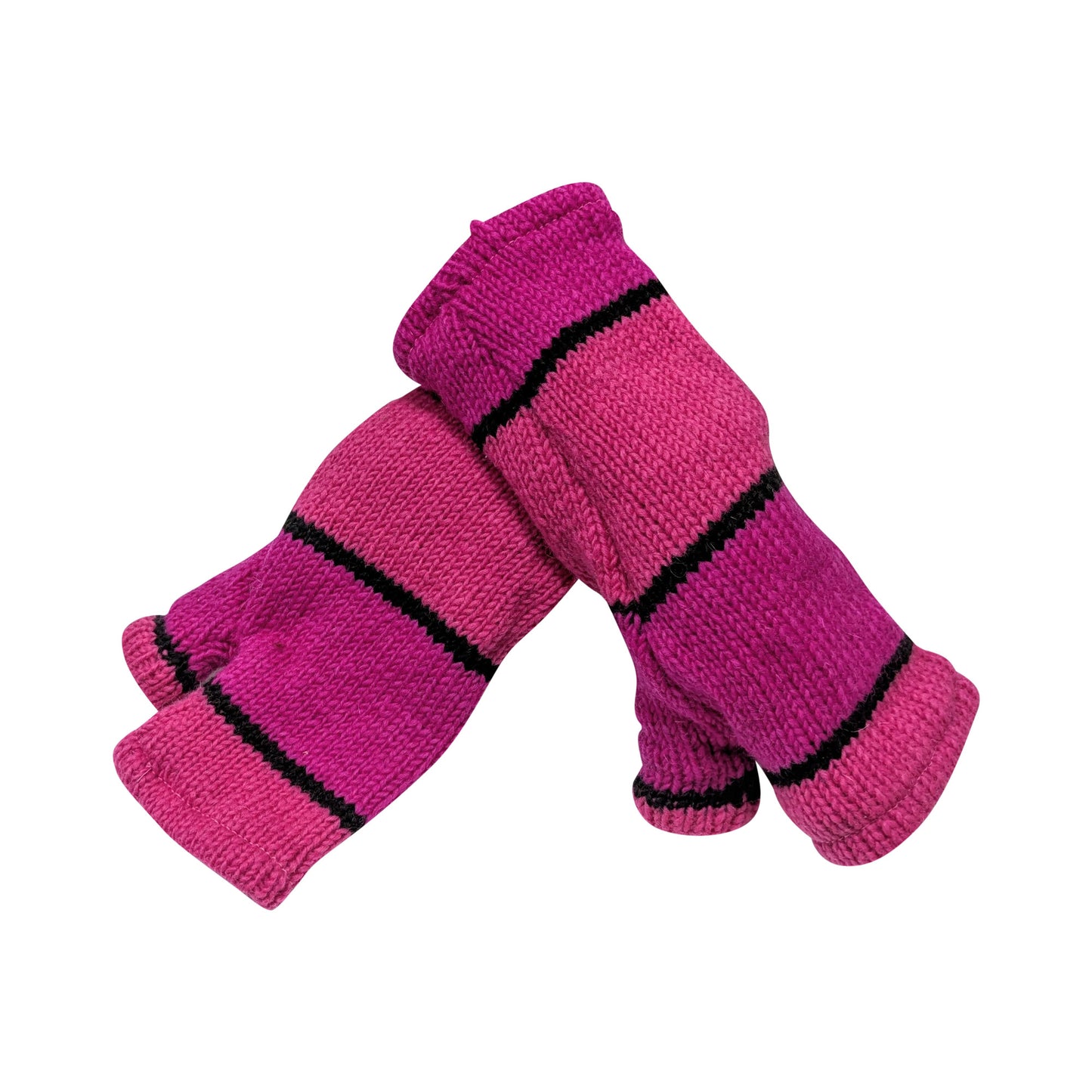 Handmade Knit Handwarmers 100% Wool Winter Striped Fingerless Fleece Lined Gloves Hand Warmer One Size P68