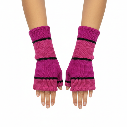 Handmade Knit Handwarmers 100% Wool Winter Striped Fingerless Fleece Lined Gloves Hand Warmer One Size P68