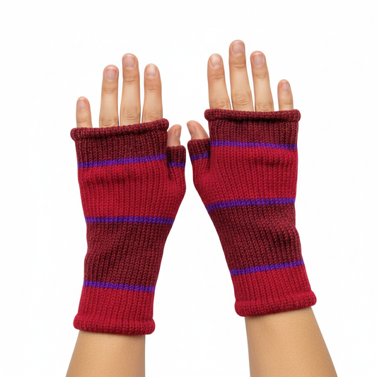 Handmade Knit Handwarmers 100% Wool Winter Striped Fingerless Fleece Lined Gloves Hand Warmer One Size P69