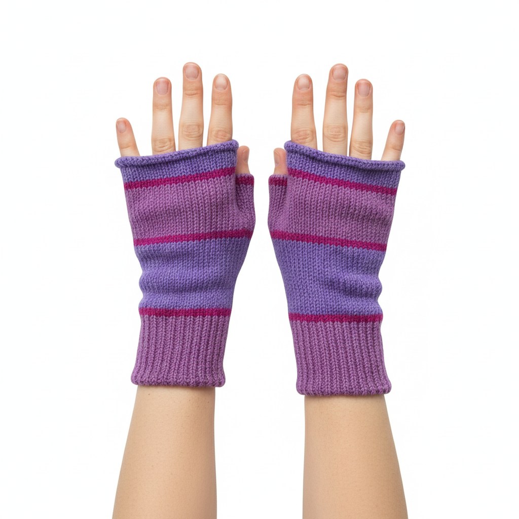 Handmade Knit Handwarmers 100% Wool Winter Striped Fingerless Fleece Lined Gloves Hand Warmer One Size P70