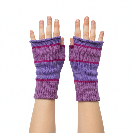 Handmade Knit Handwarmers 100% Wool Winter Striped Fingerless Fleece Lined Gloves Hand Warmer One Size P70